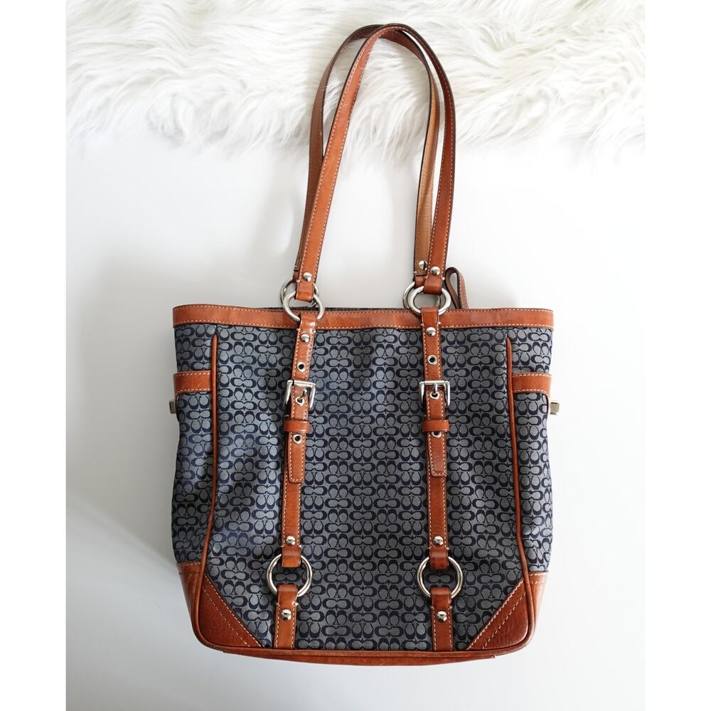 Vintage Y2K Coach Denim CC Brown Leather Shoulder Bag
